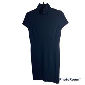 Eccoci Black Mock Neck Structured Sheath Dress Sz 2 Women’s Short Sleeve Midi
